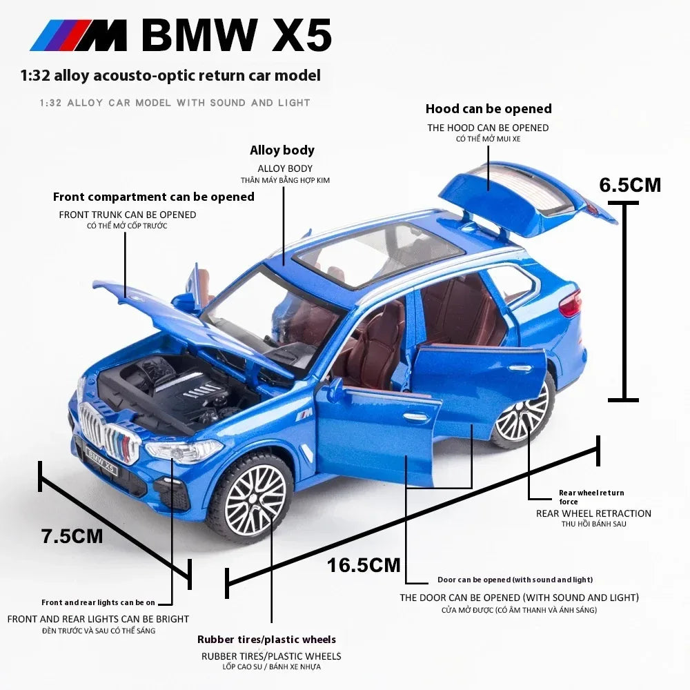 1:32 BMW X5 Diecast Alloy Car Model With Sound And Light Pull-Back Toy - ToylandEU