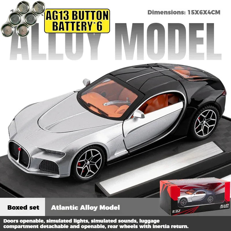 1:32 Diecast Metal Car Model With Pull Back, Sound And Light, Atlantic Supercar - ToylandEU