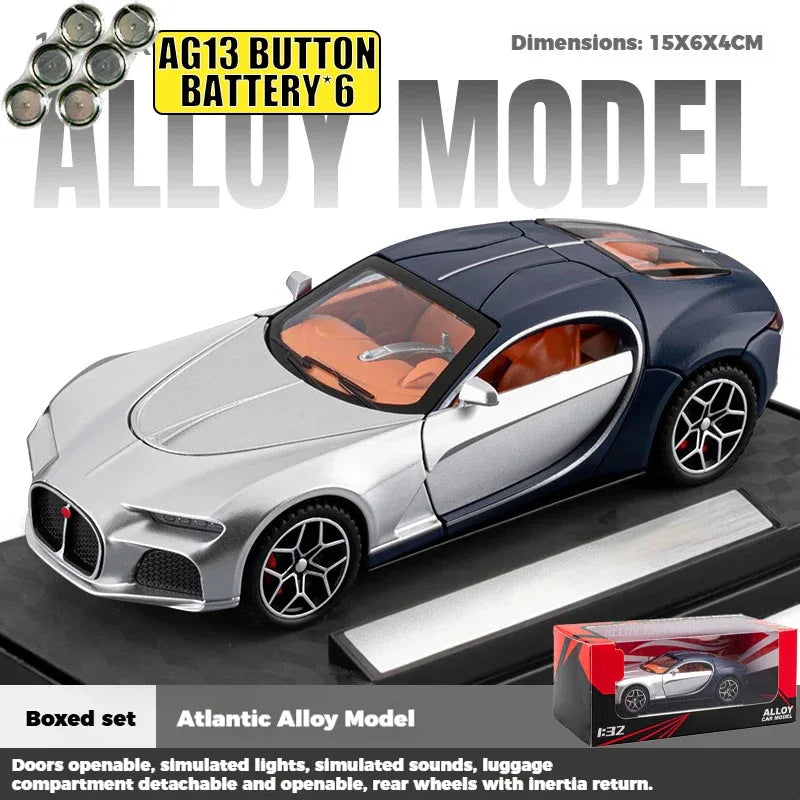 1:32 Diecast Metal Car Model With Pull Back, Sound And Light, Atlantic Supercar - ToylandEU