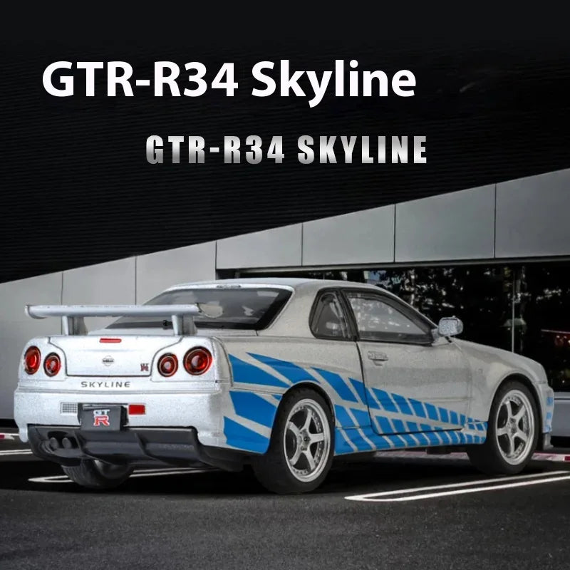 1:32 Diecast Metal Nissan GTR R34 Skyline Sound And Light Model - ToylandEU