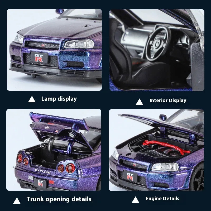1:32 Diecast Metal Nissan GTR R34 Skyline Sound And Light Model - ToylandEU