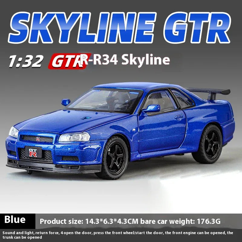 1:32 Diecast Metal Nissan GTR R34 Skyline Sound And Light Model - ToylandEU
