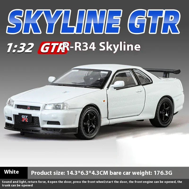 1:32 Diecast Metal Nissan GTR R34 Skyline Sound And Light Model - ToylandEU