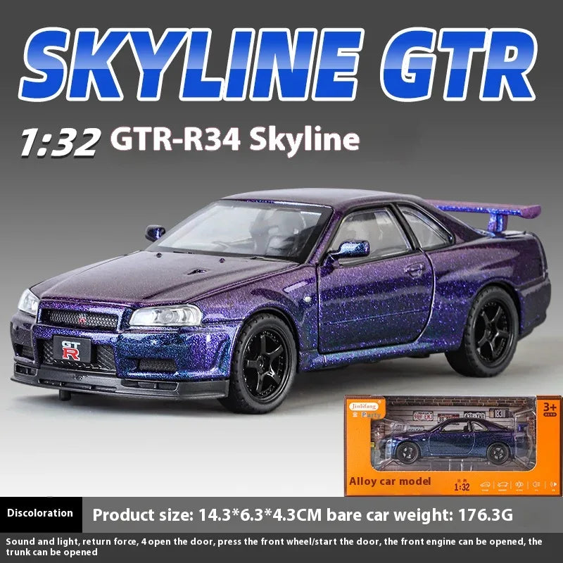 1:32 Diecast Metal Nissan GTR R34 Skyline Sound And Light Model - ToylandEU