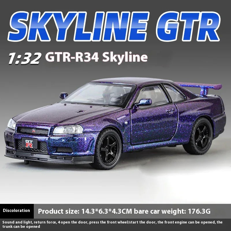1:32 Diecast Metal Nissan GTR R34 Skyline Sound And Light Model - ToylandEU