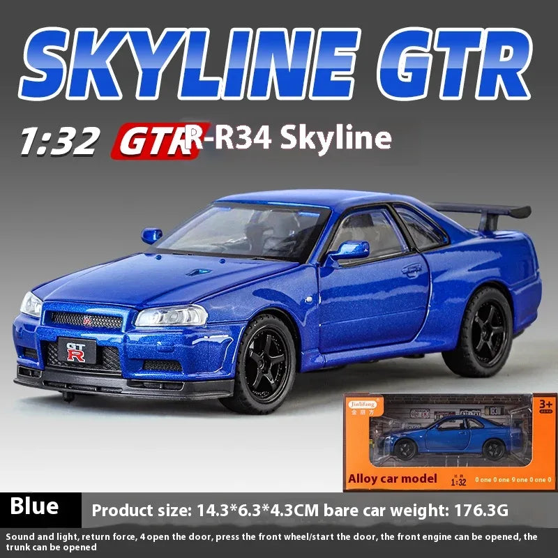 1:32 Diecast Metal Nissan GTR R34 Skyline Sound And Light Model - ToylandEU