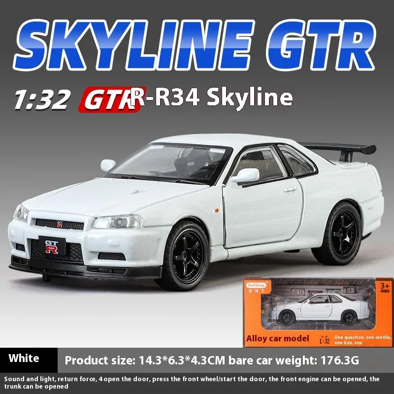 1:32 Diecast Metal Nissan GTR R34 Skyline Sound And Light Model - ToylandEU