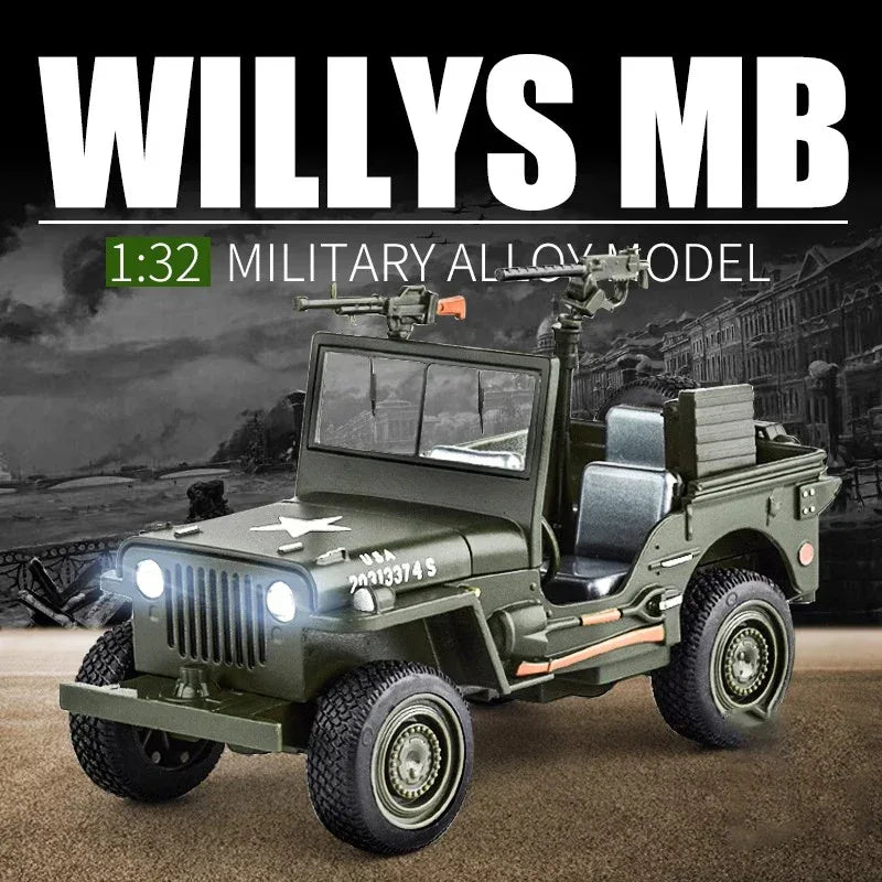 1:32 Diecast Willys GP Jeep Military Off Road Vehicle Metal Sound Light - ToylandEU