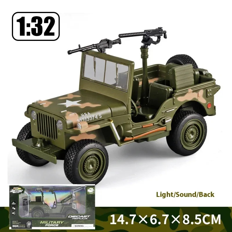 1:32 Diecast Willys GP Jeep Military Off Road Vehicle Metal Sound Light - ToylandEU