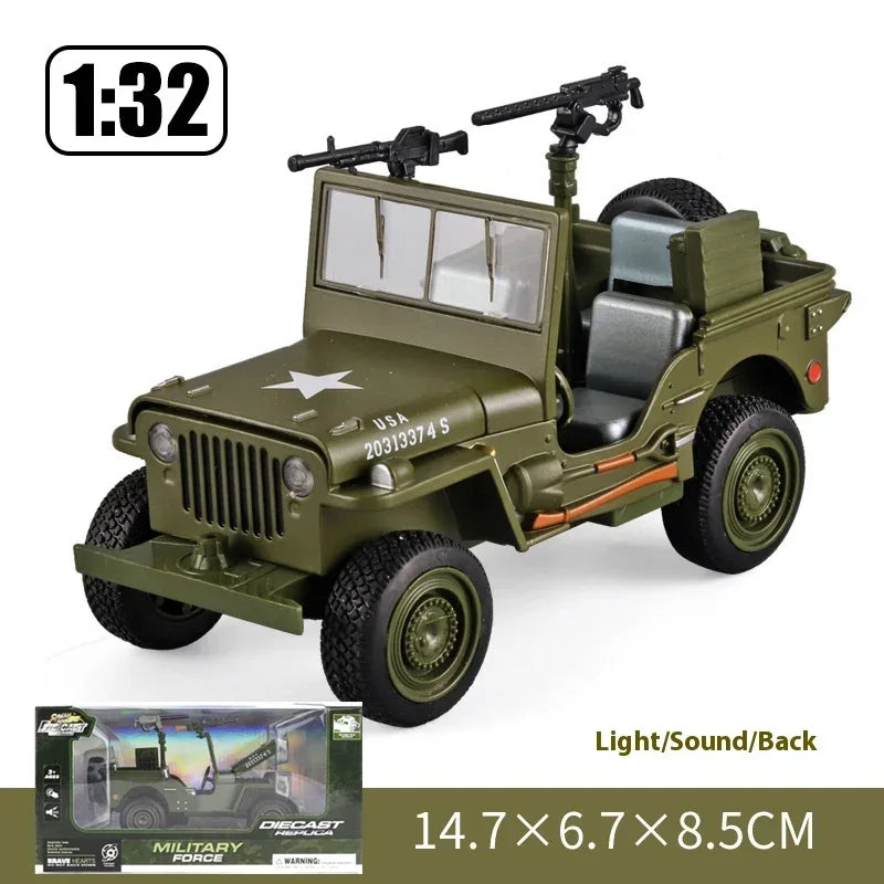 1:32 Diecast Willys GP Jeep Military Off Road Vehicle Metal Sound Light - ToylandEU