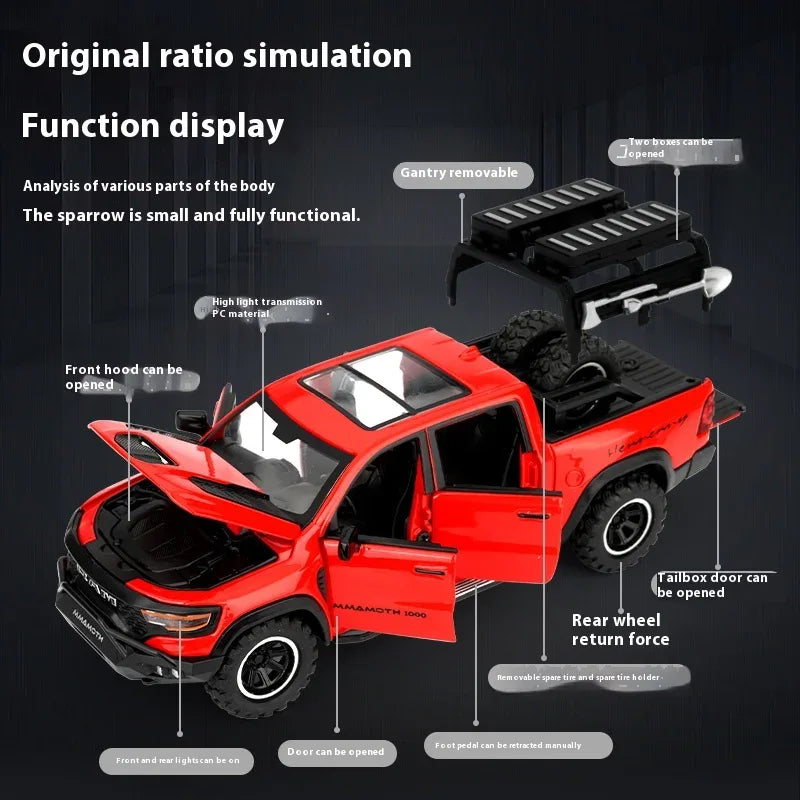 1:32 Dodge RAM Mammoth Diecast Metal Off Road Vehicle Pull Back Sound - ToylandEU