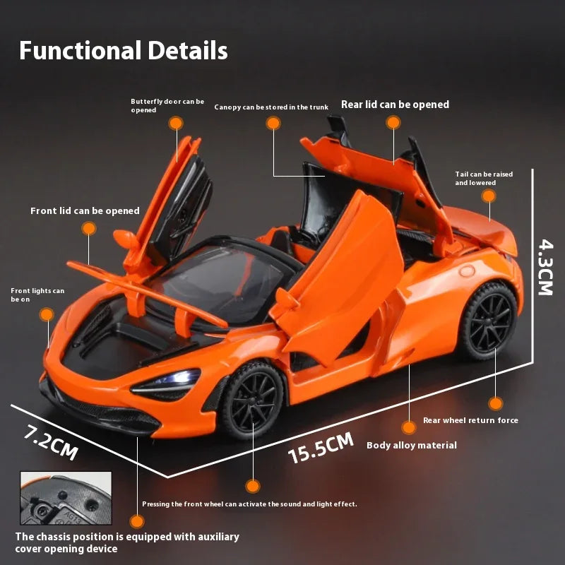 1:32 McLaren 720S Diecast Model Car Alloy Sound and Light - ToylandEU