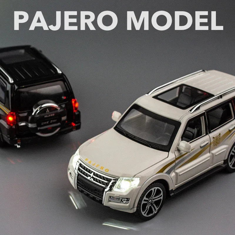 1:32 Mitsubishi Pajero Diecast Black White Alloy Metal Pull Back Sound Light - ToylandEU