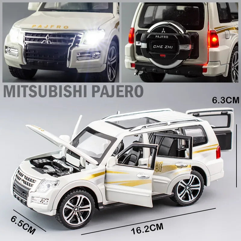 1:32 Mitsubishi Pajero Diecast Black White Alloy Metal Pull Back Sound Light - ToylandEU