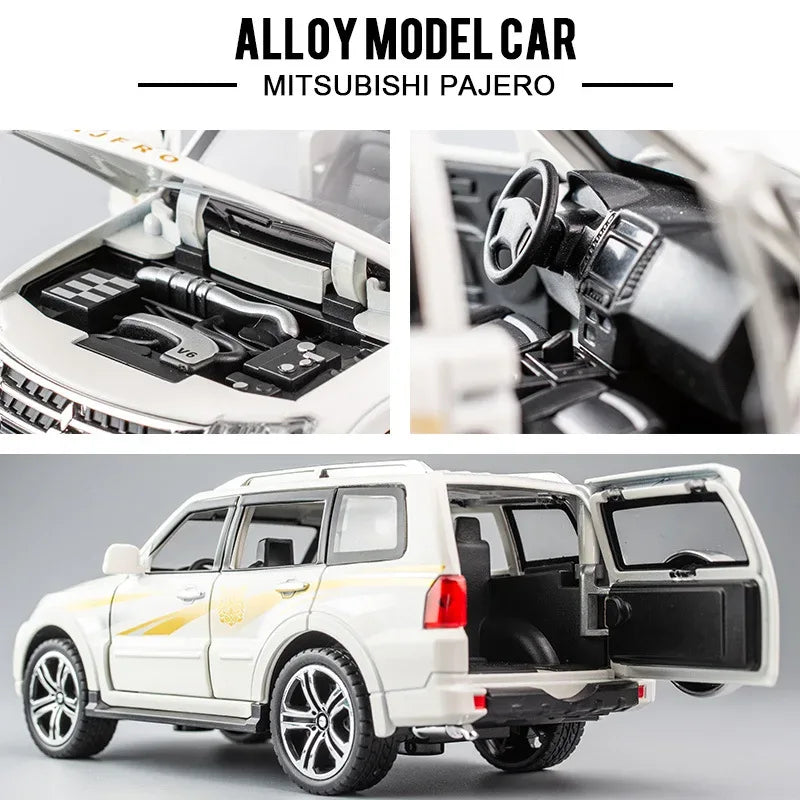 1:32 Mitsubishi Pajero Diecast Black White Alloy Metal Pull Back Sound Light - ToylandEU