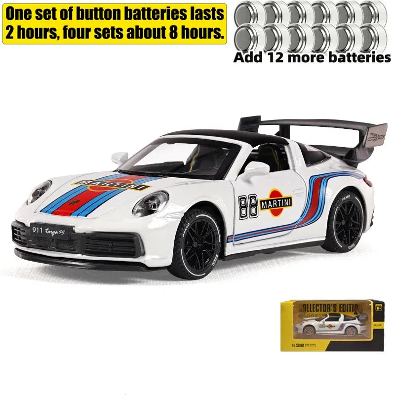1:32 Porsche 911 Targa 4S Martini Racing Diecast Metal Model Car Pull Back - ToylandEU