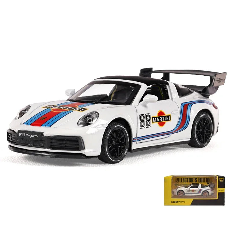 1:32 Porsche 911 Targa 4S Martini Racing Diecast Metal Model Car Pull Back - ToylandEU