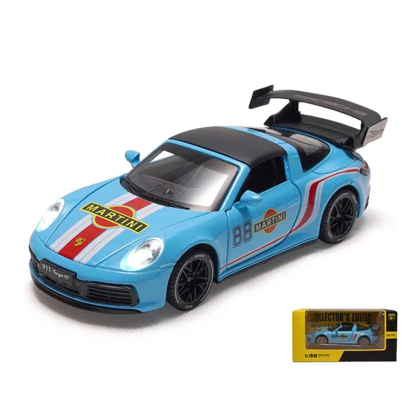1:32 Porsche 911 Targa 4S Martini Racing Diecast Metal Model Car Pull Back - ToylandEU