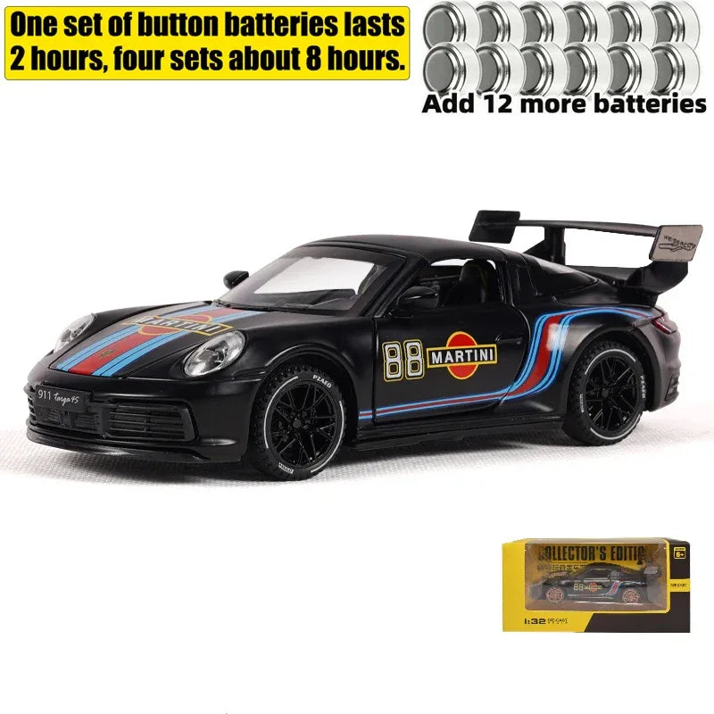 1:32 Porsche 911 Targa 4S Martini Racing Diecast Metal Model Car Pull Back - ToylandEU