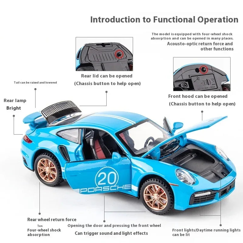 1:32 Porsche 911 Turbo S Diecast Alloy Model Car Metal Ornament, Collectible - ToylandEU