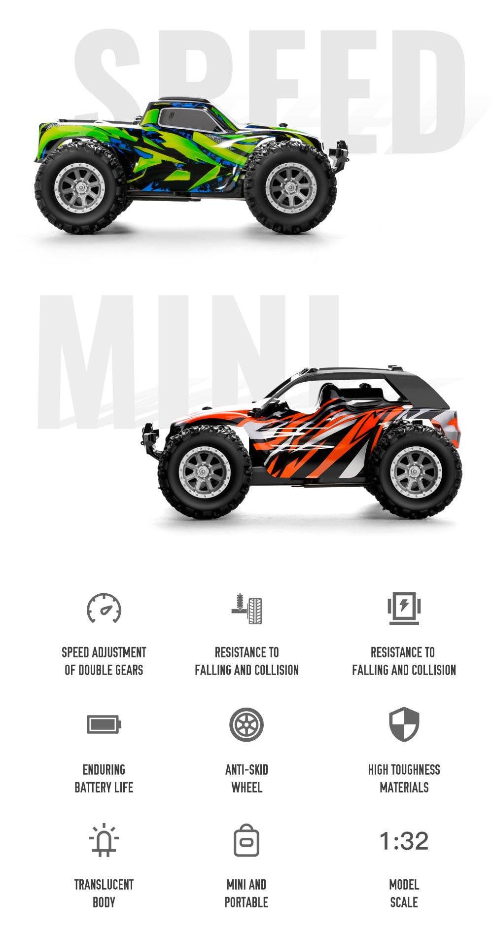 1:32 Proportion Remote Control Car Max 20 Km/h 2.4Ghz High-Speed All-Terrain Electric Toy - ToylandEU