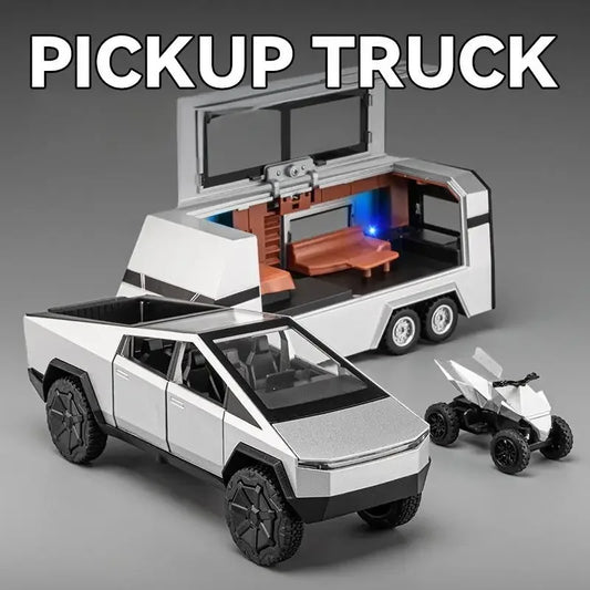 1 32 Scale Diecast Alloy Metal Cybertruck Off Road SUV With Sound And Light Toy - ToylandEU