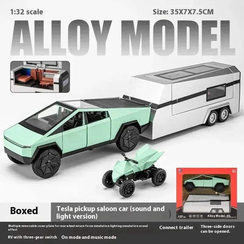 1 32 Scale Diecast Alloy Metal Cybertruck Off Road SUV With Sound And Light Toy - ToylandEU