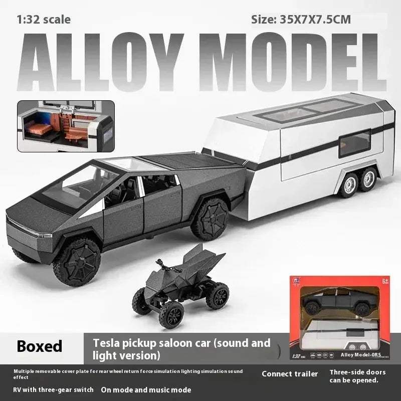1 32 Scale Diecast Alloy Metal Cybertruck Off Road SUV With Sound And Light Toy - ToylandEU