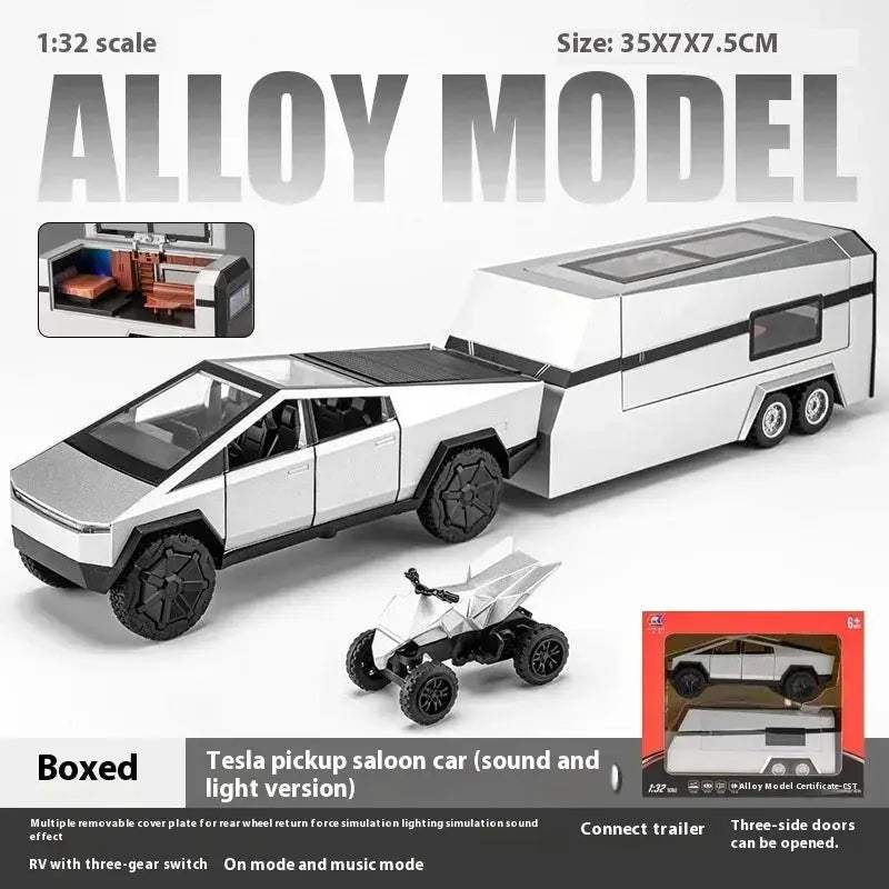 1 32 Scale Diecast Alloy Metal Cybertruck Off Road SUV With Sound And Light Toy - ToylandEU