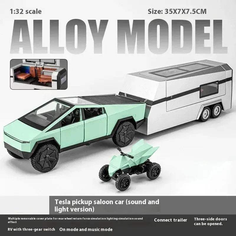 1 32 Scale Diecast Alloy Metal Cybertruck Off Road SUV With Sound And Light Toy - ToylandEU