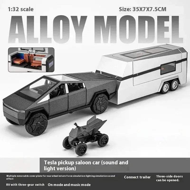 1 32 Scale Diecast Alloy Metal Cybertruck Off Road SUV With Sound And Light Toy - ToylandEU
