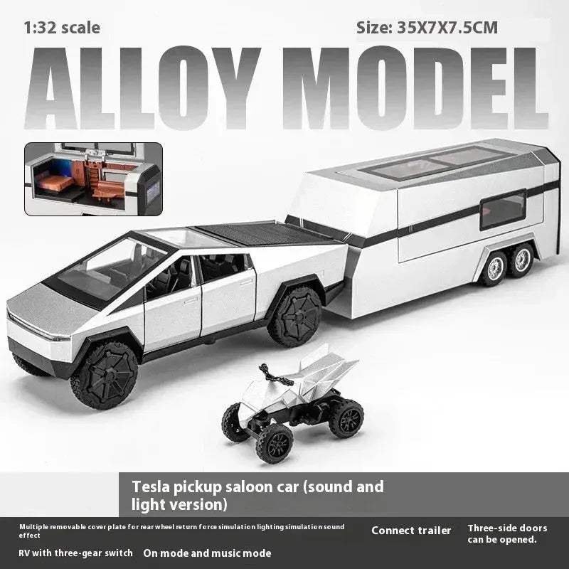 1 32 Scale Diecast Alloy Metal Cybertruck Off Road SUV With Sound And Light Toy - ToylandEU