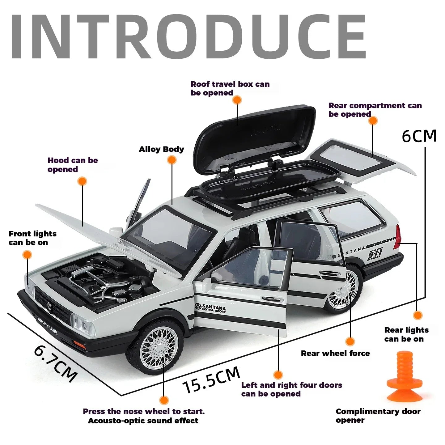 1 32 Scale Diecast Alloy Volkswagen Santana Wagon Sound Light Pull Back - ToylandEU