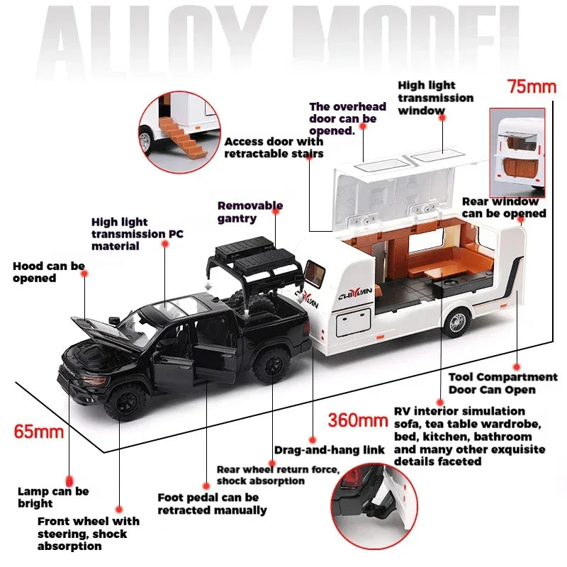1:32 Scale Dodge Mammoth 1000 TRX Alloy Diecast Offroad RV With Sound And Light - ToylandEU