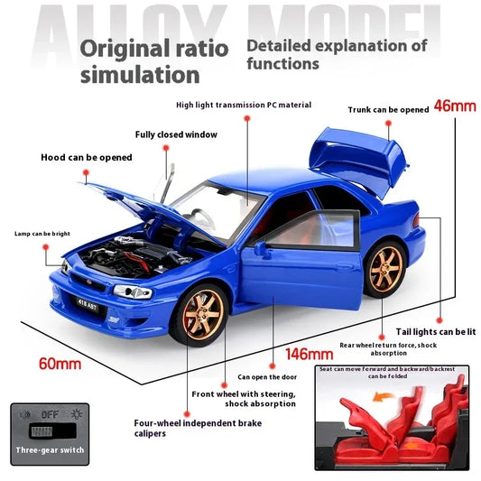 1:32 Scale Subaru Impreza WRX STI Diecast Metal Model Car With Sound and Light - ToylandEU