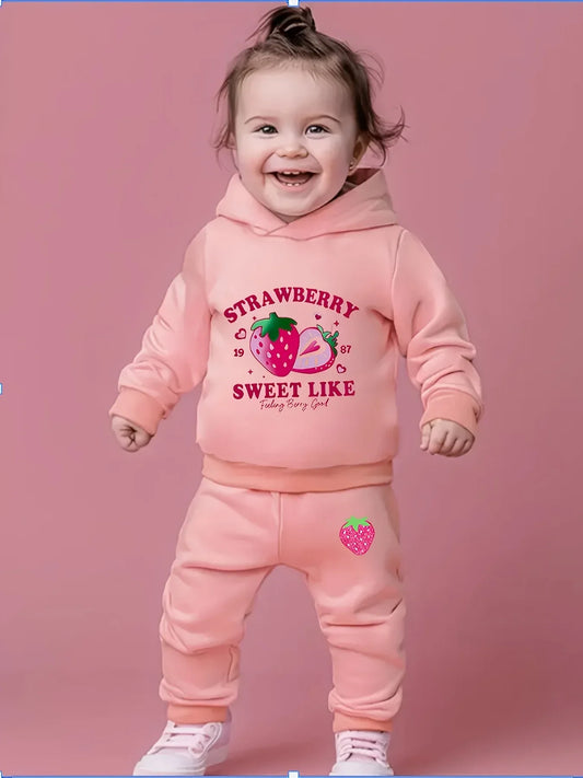 1-3Y Girls Fleece Hoodie Sweatshirt And Polyester Pants Set Hooded Pullover - ToylandEU