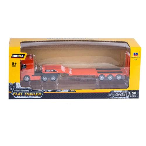 1:50 Scale Yellow/Orange Semi-Alloy Flat Trailer Truck Model 1730 - ToylandEU