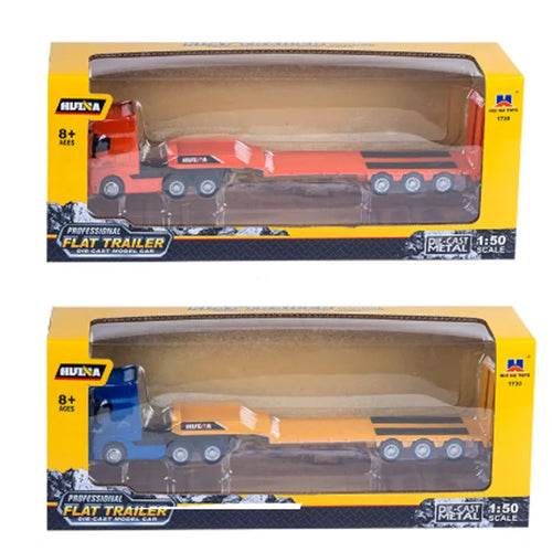 1:50 Scale Yellow/Orange Semi-Alloy Flat Trailer Truck Model 1730 - ToylandEU