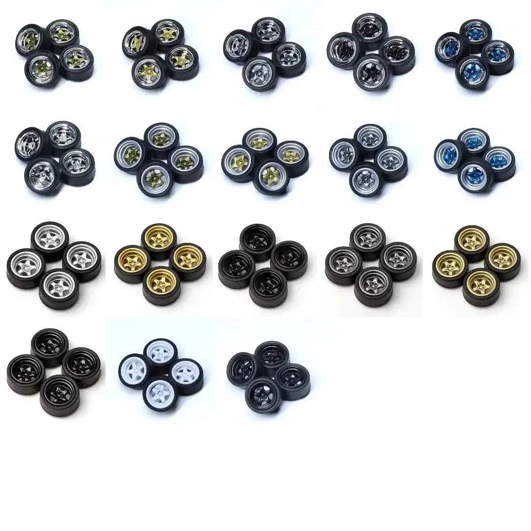 1/64 Scale ABS Wheels With Rubber Tires For Model Cars - ToylandEU