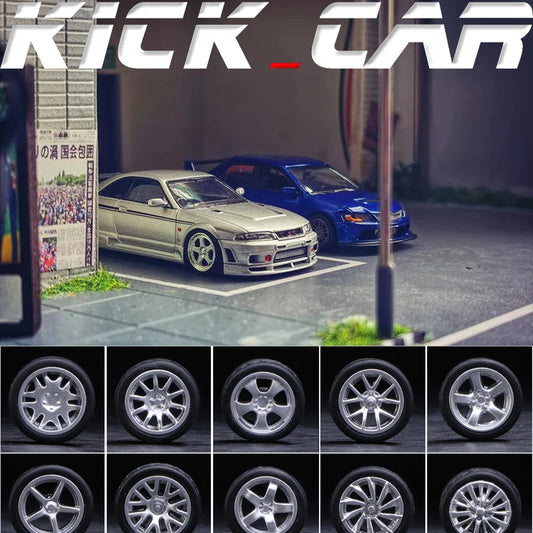 1/64 Scale Model Car Wheels With Rubber Tires Detail Up