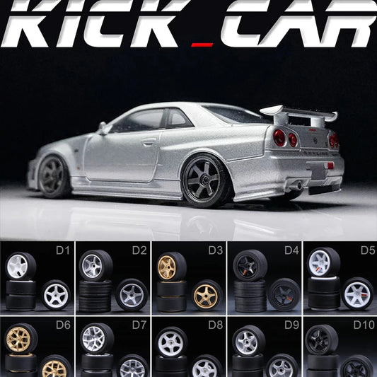 1/64 Scale Model Car Wheels With Rubber Tires Detail Up