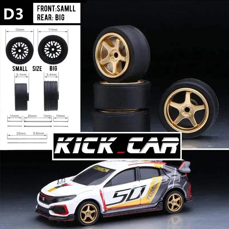 1/64 Scale Model Car Wheels With Rubber Tires Detail Up - ToylandEU