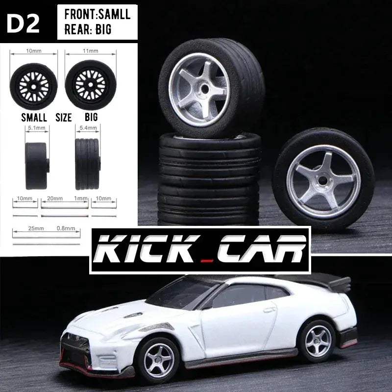 1/64 Scale Model Car Wheels With Rubber Tires Detail Up - ToylandEU