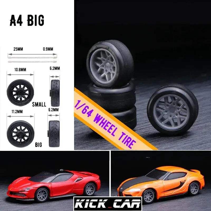 1/64 Scale Model Car Wheels With Rubber Tires Detail Up - ToylandEU