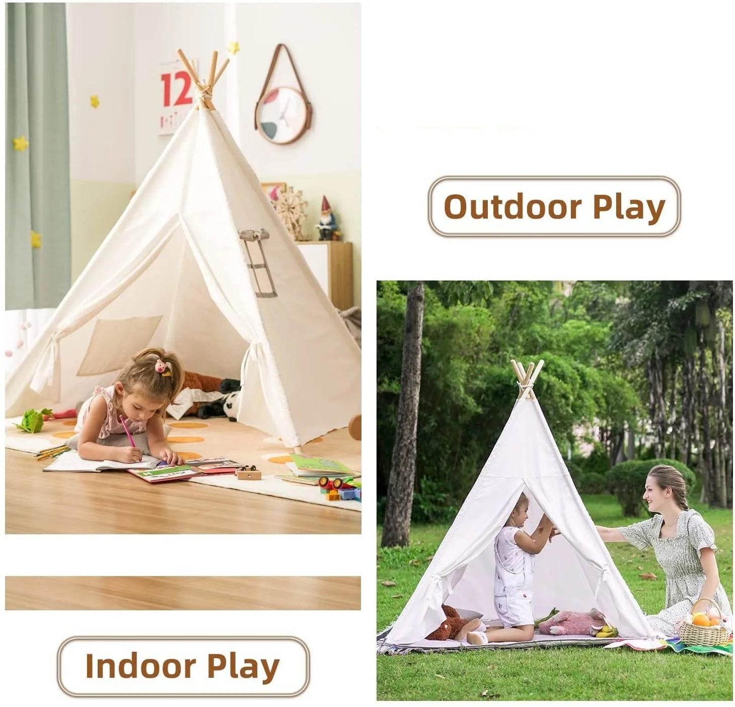 1.6m/1.3m Kid Tent Indoor Play House Wigwam Portable Teepee - ToylandEU
