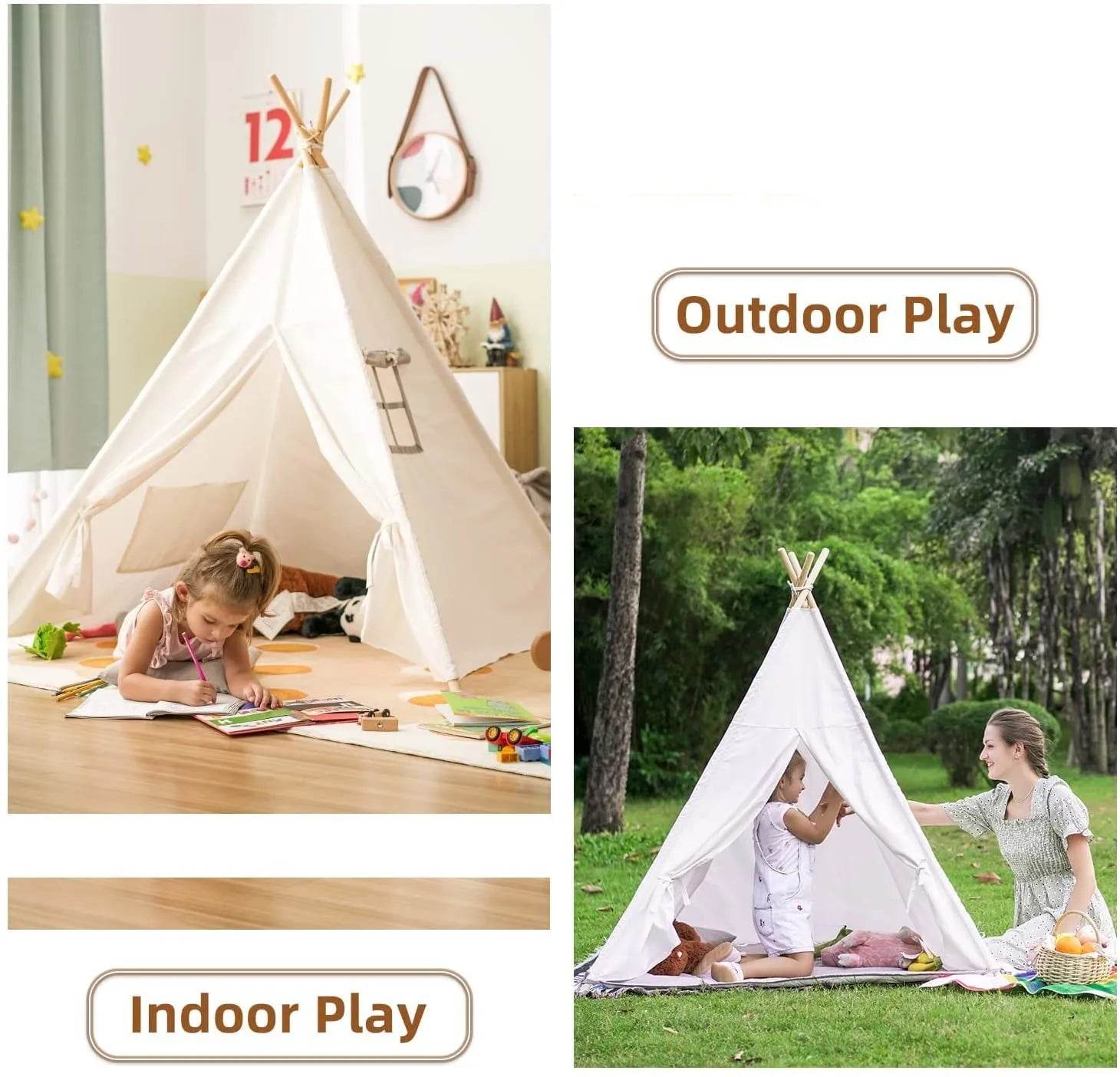 1.6m/1.3m Kid Tent Indoor Play House Wigwam Portable Teepee - ToylandEU