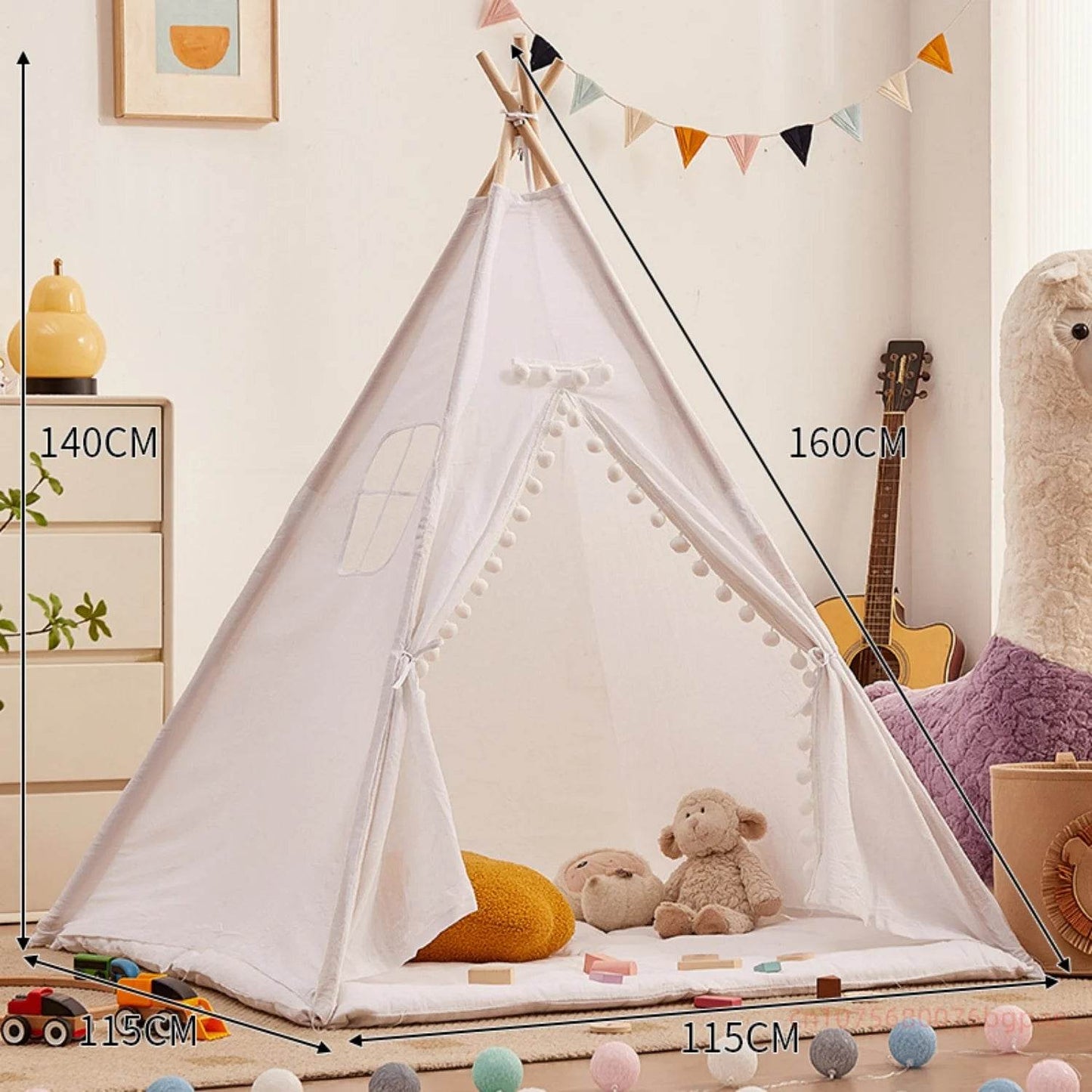 1.6m/1.3m Kid Tent Indoor Play House Wigwam Portable Teepee - ToylandEU