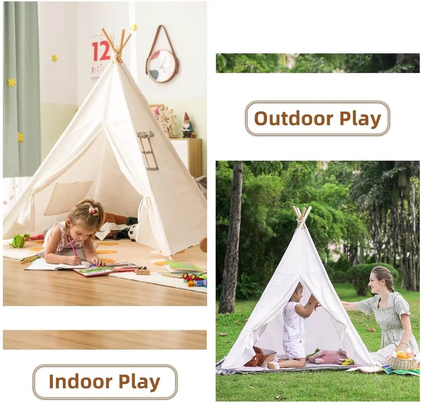 1.6m/1.3m Kid Tent Indoor Play House Wigwam Portable Teepee - ToylandEU