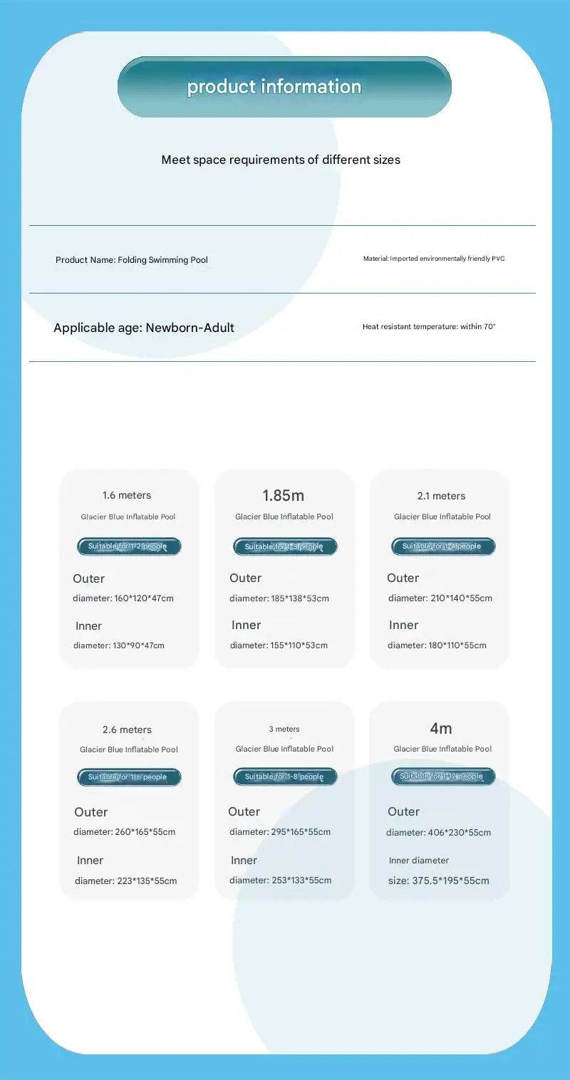 1.8m 2.1m 2.6m 3m PVC Swimming Pool Foldable For Family - ToylandEU