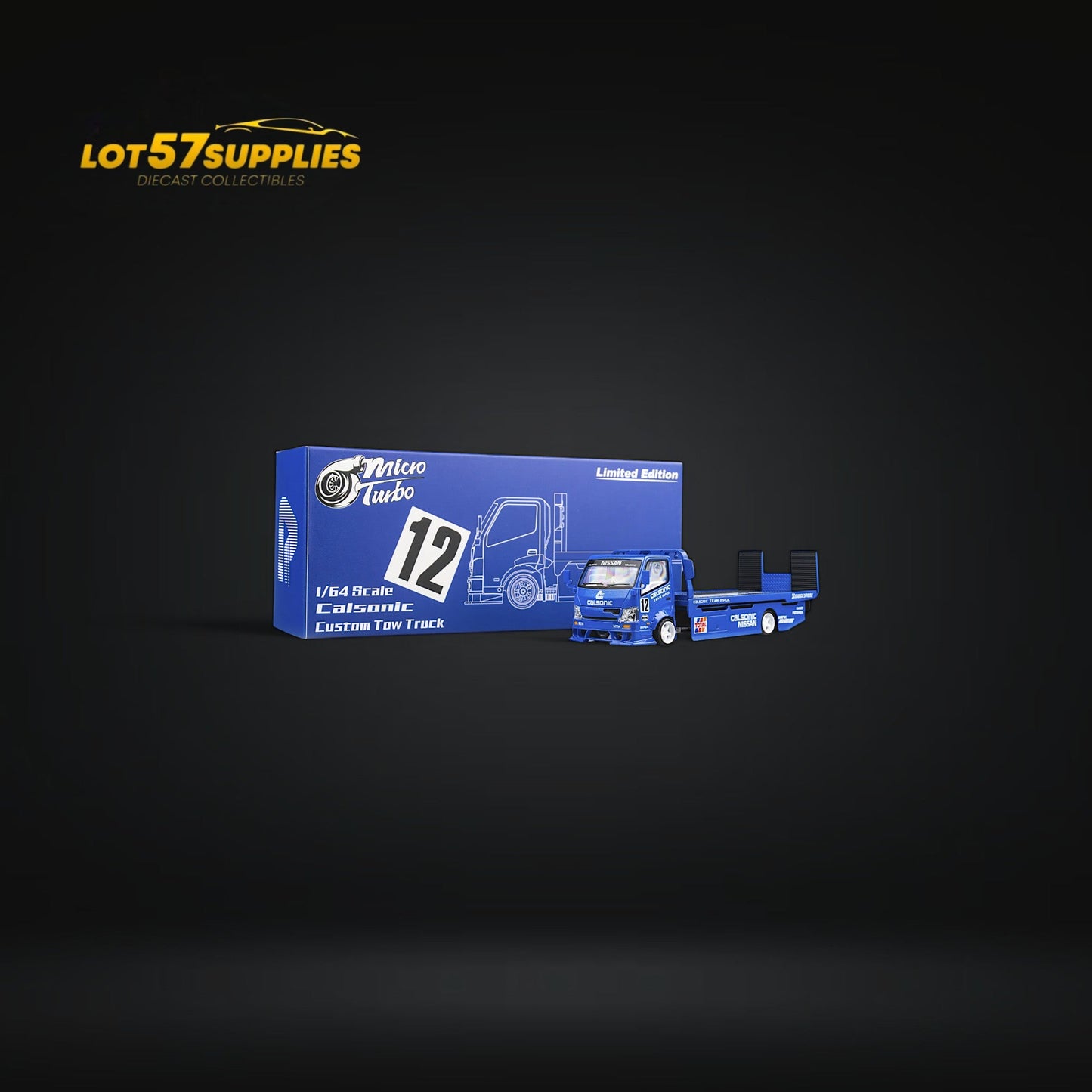 Diecast MicroTurbo HINO 300 Custom Truck Flatbed  Blue Calsonic Livery 1:64